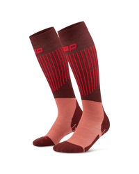 Damskie skarpety kompresyjne na zimę Ski Ultralight CEP czerwone