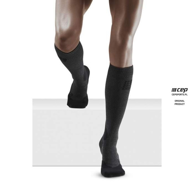 Damskie skarpety kompresyjne trekkingowe CEP z wełną Outdoor Merino wysokie ciemnobrązowe