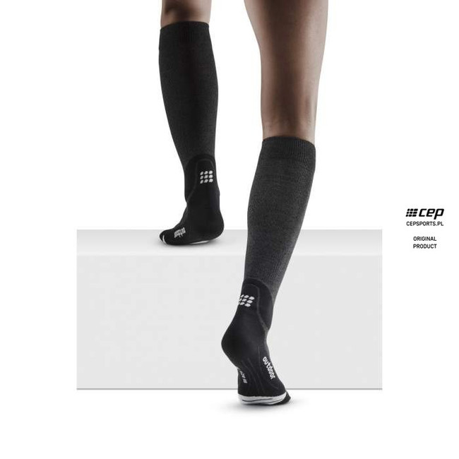 Damskie skarpety kompresyjne trekkingowe CEP z wełną Outdoor Merino wysokie ciemnobrązowe